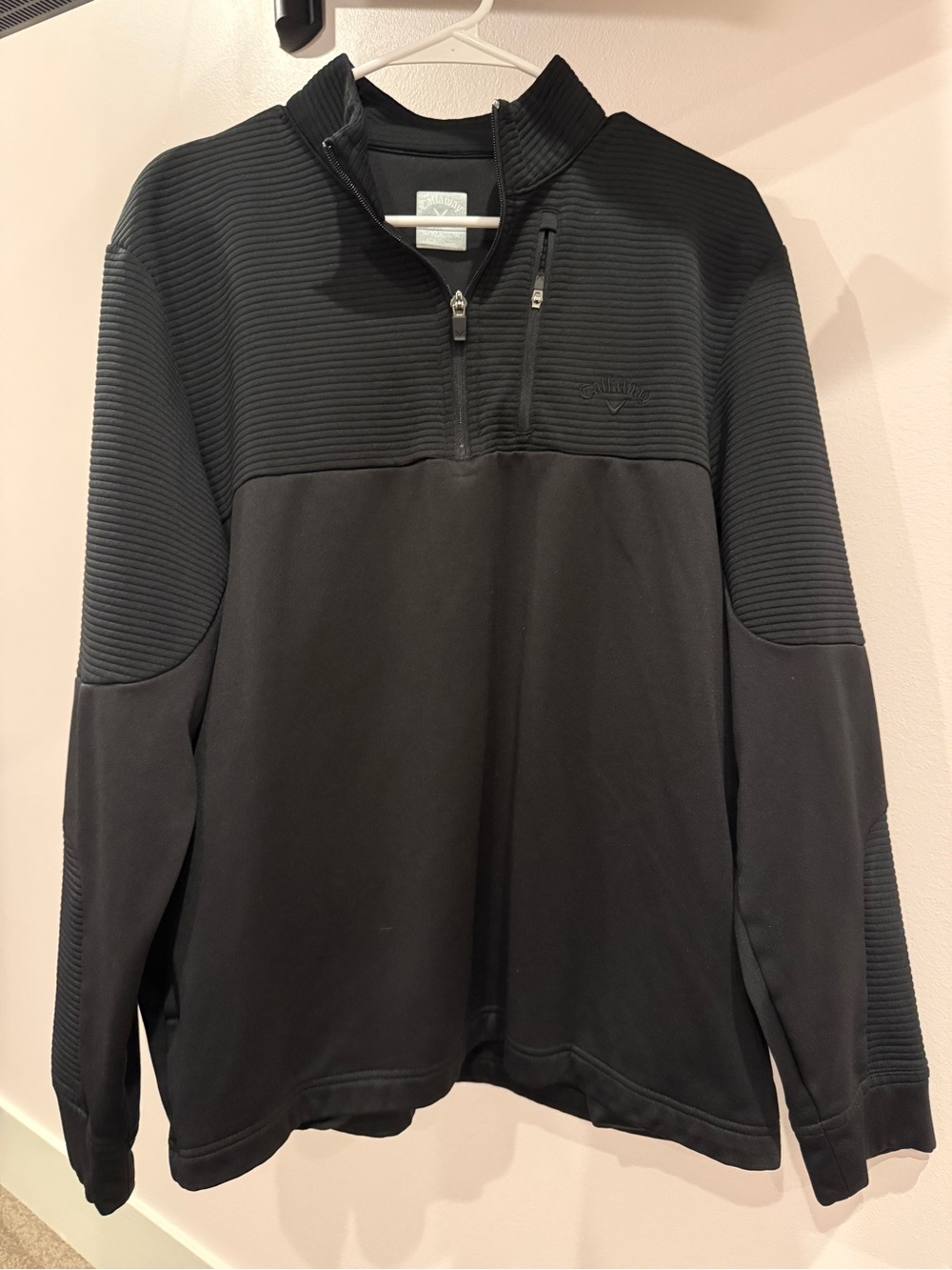 Callaway Black Ribbed Quarter-Zip Pullover